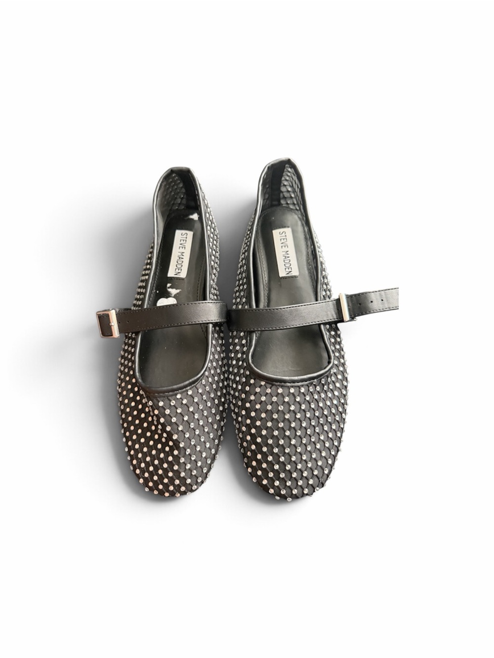 Steve Madden Black Studded Mary Jane Flats with Silver Accents